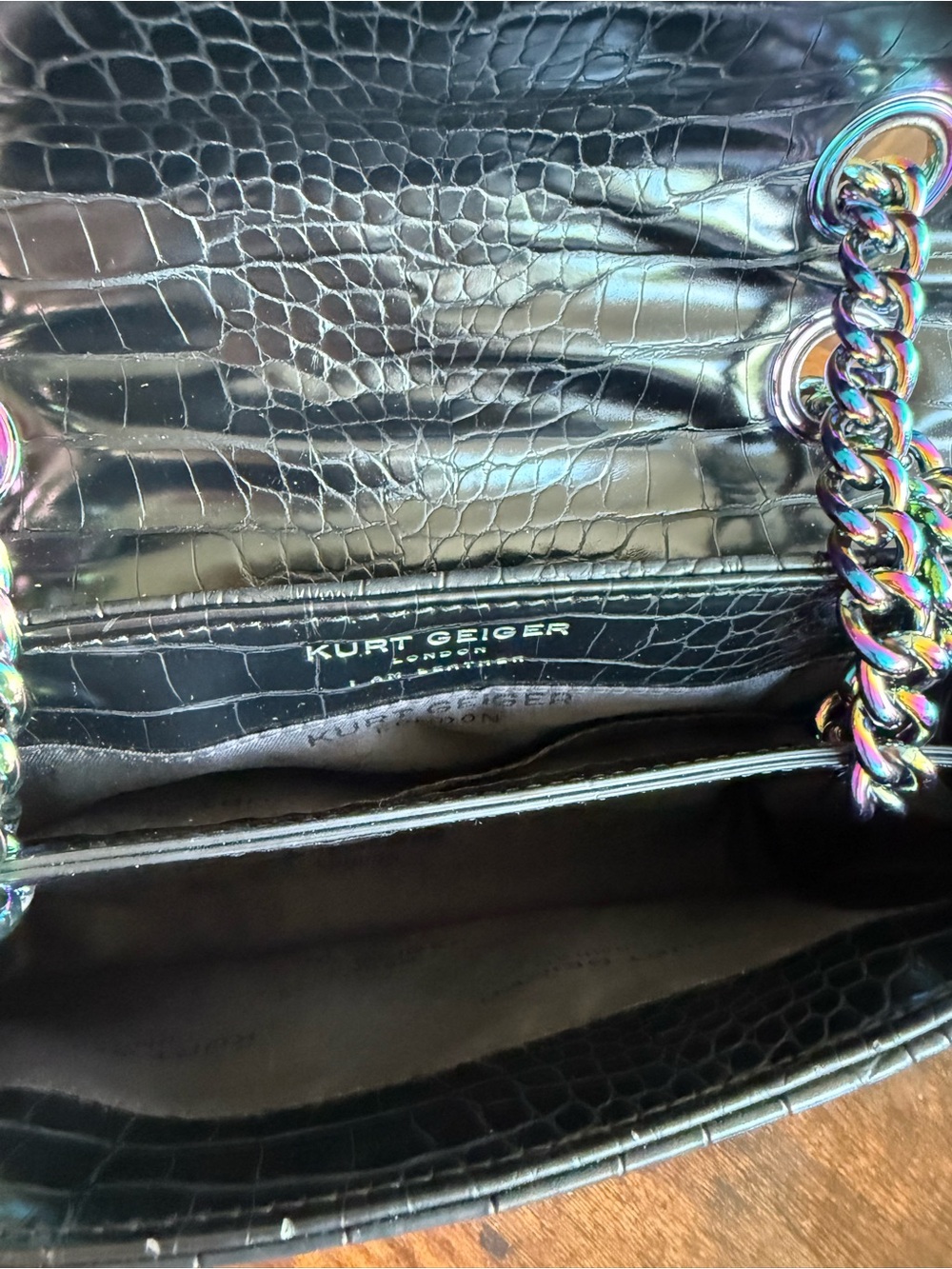 Authentic Kurt Geiger London bag in black crocodile embossed leather - Picture 6 of 8